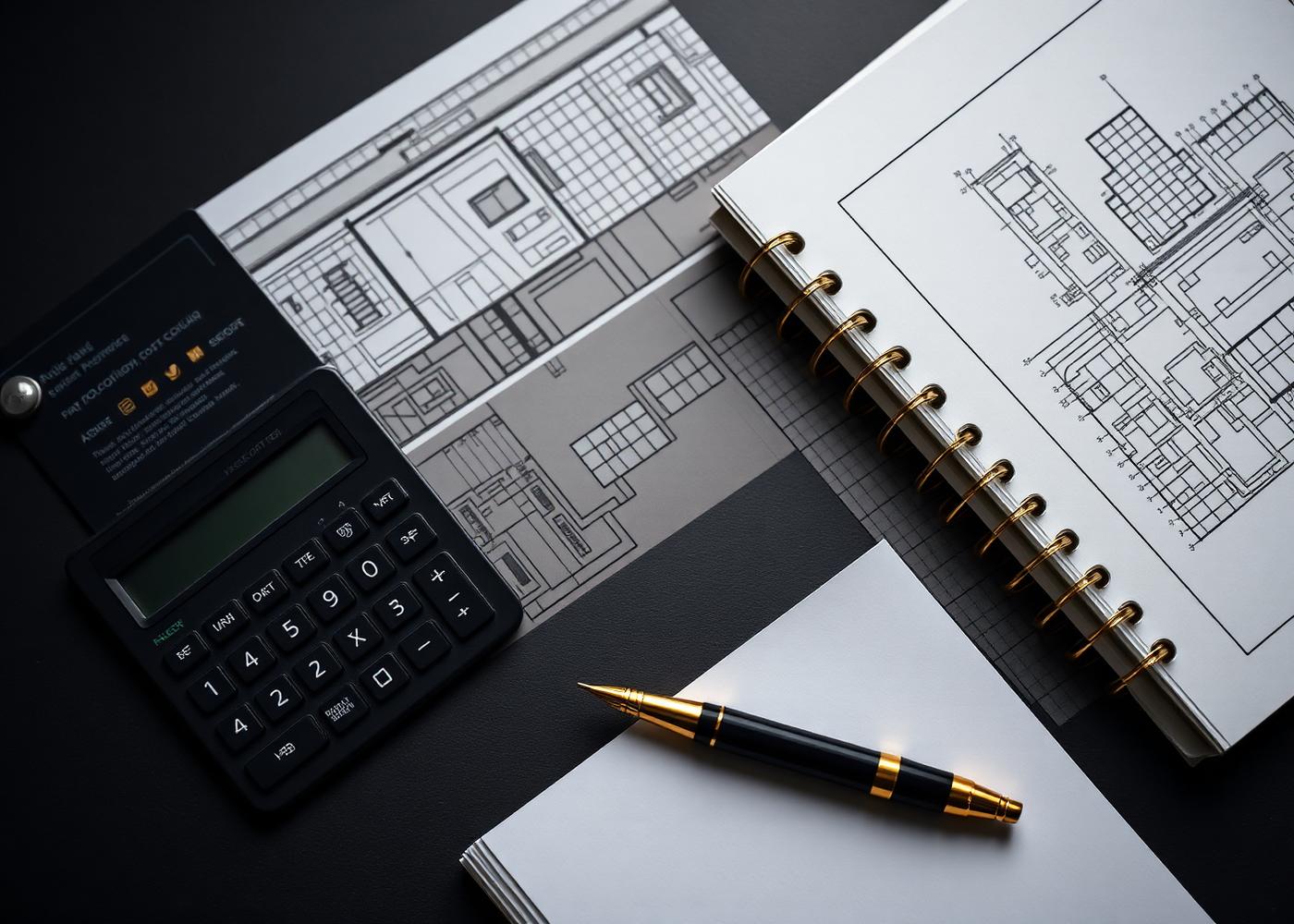 Blueprints, calculator, and ledger — the tools of construction accounting